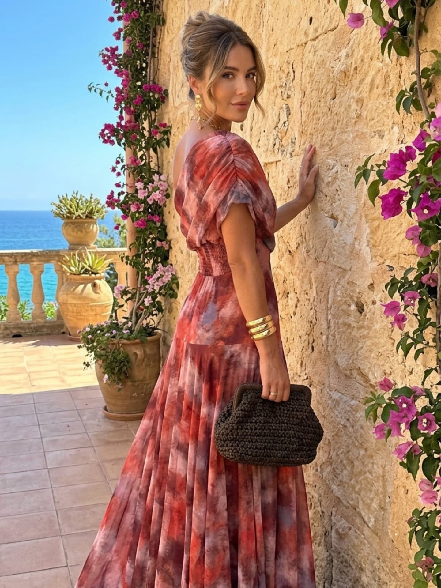 EMMA LORENT | Vestido Largo Hombro Caído Acuarela