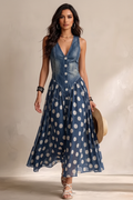 EMMA LORENT | Vestido Vaquero Con Falda De Lunares